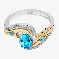 Marvel Fine Jewelry Womens 1/8 CT. T.W. Genuine Blue Topaz 14K Gold Over Silver Oval Loki Cocktail Ring