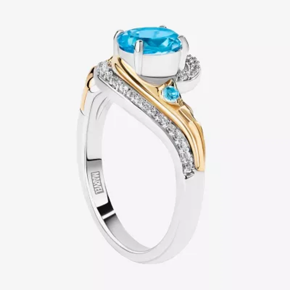 Marvel Fine Jewelry Womens 1/8 CT. T.W. Genuine Blue Topaz 14K Gold Over Silver Oval Loki Cocktail Ring