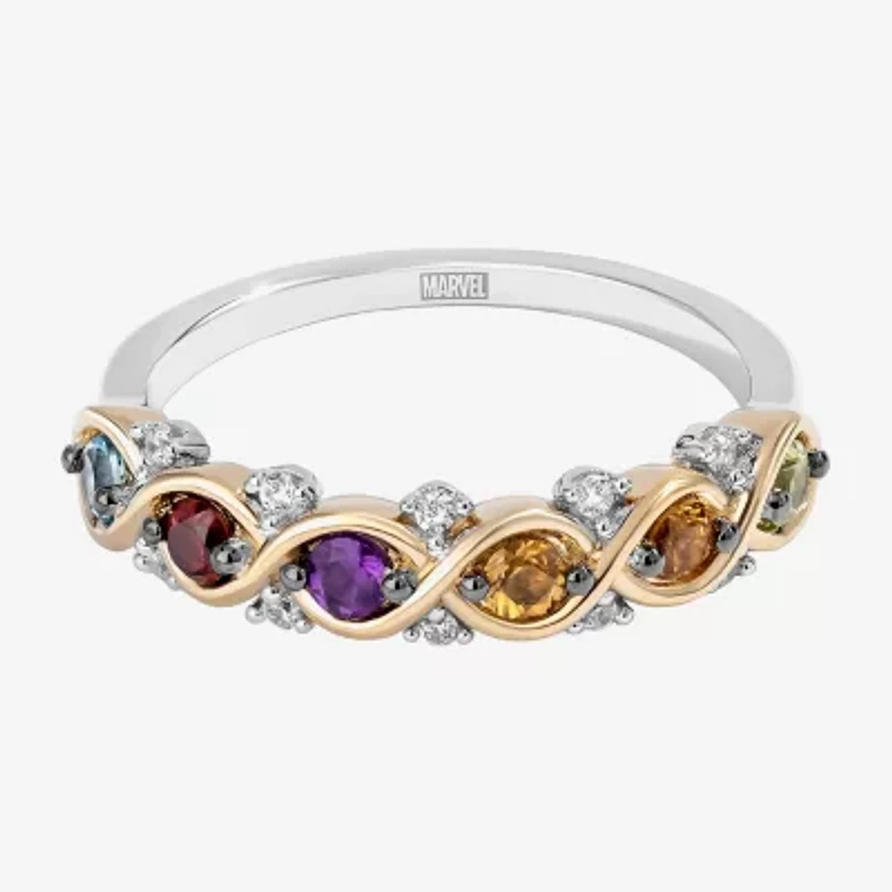 Marvel Fine Jewelry Diamond Accent Genuine Yellow Citrine 14K Gold Over Silver 5-Stone Crossover Band