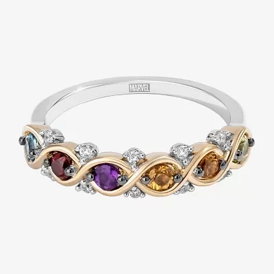 Marvel Fine Jewelry Diamond Accent Genuine Yellow Citrine 14K Gold Over Silver 5-Stone Crossover Band