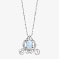 Enchanted Disney Fine Jewelry Womens Diamond Accent Lab Created White Opal Sterling Silver Cinderella Princess Pendant Necklace