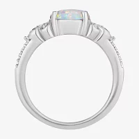 Enchanted Disney Fine Jewelry Womens Diamond Accent Lab Created White Opal Sterling Silver Cinderella Princess Side Stone Solitaire Cocktail Ring