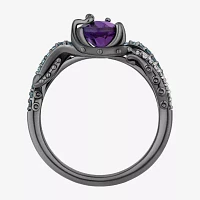 Enchanted Disney Fine Jewelry Womens 1/10 CT. T.W. Lab Created Purple Amethyst Sterling Silver Ursula Crossover Side Stone Cocktail Ring