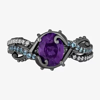 Enchanted Disney Fine Jewelry Womens 1/10 CT. T.W. Lab Created Purple Amethyst Sterling Silver Ursula Crossover Side Stone Cocktail Ring