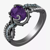 Enchanted Disney Fine Jewelry Womens 1/10 CT. T.W. Lab Created Purple Amethyst Sterling Silver Ursula Crossover Side Stone Cocktail Ring