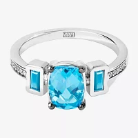 Marvel Fine Jewelry Womens Diamond Accent Genuine Blue Topaz Sterling Silver Oval Loki Side Stone Cocktail Ring