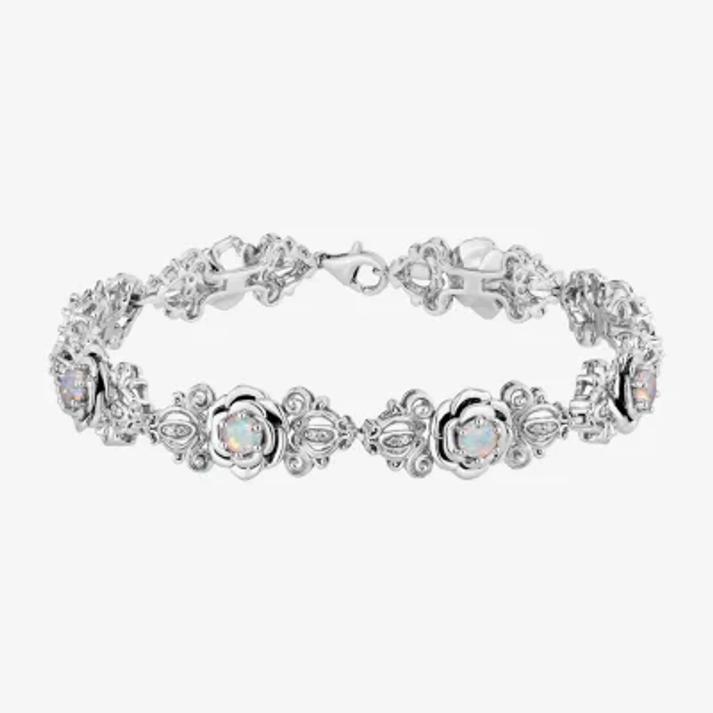 Enchanted Disney Fine Jewelry Sterling Silver 7.5 Inch Flower Cinderella Princess Link Bracelet