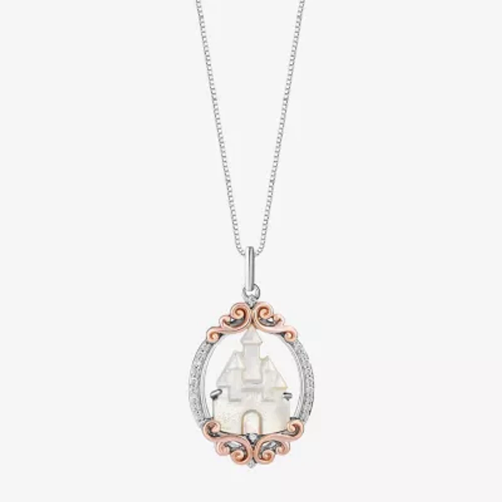 Enchanted Disney Fine Jewelry Womens 1/10 CT. T.W. Genuine White Mother Of Pearl 14K Rose Gold Over Silver Princess Pendant Necklace