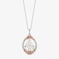 Enchanted Disney Fine Jewelry Womens 1/10 CT. T.W. Genuine White Mother Of Pearl 14K Rose Gold Over Silver Princess Pendant Necklace