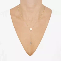 (Si1-Si2/ H-I) Womens 1/10 CT. T.W. Lab Grown White Diamond 14K Gold Over Silver Cross Y Necklace