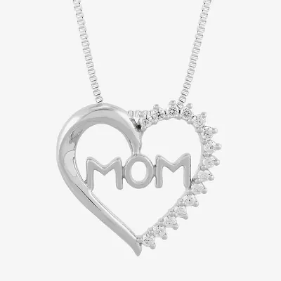 "Mom" (H-I / Si2) Womens 1/4 CT. T.W. Lab Grown White Diamond Sterling Silver Heart Pendant Necklaces
