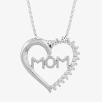 "Mom" (H-I / Si2) Womens 1/4 CT. T.W. Lab Grown White Diamond Sterling Silver Heart Pendant Necklace