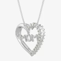 "Mom" (H-I / Si2) Womens 1/4 CT. T.W. Lab Grown White Diamond Sterling Silver Heart Pendant Necklace