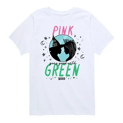 Big Girls Pink Green Crew Neck Short Sleeve Wicked T-Shirt