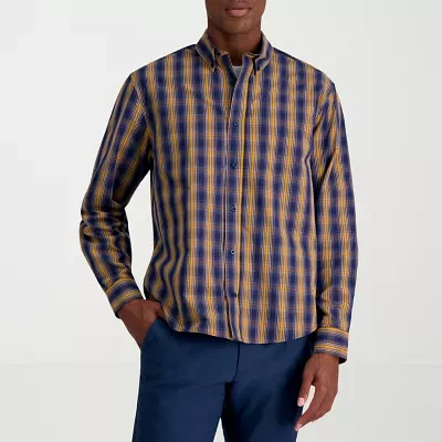 Haggar Mens Regular Fit Long Sleeve Plaid Button-Down Shirt