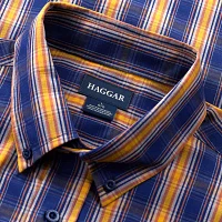 Haggar Mens Regular Fit Long Sleeve Plaid Button-Down Shirt