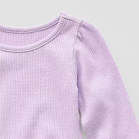 Okie Dokie Waffle Knit Baby Girls Long Sleeve Bodysuit