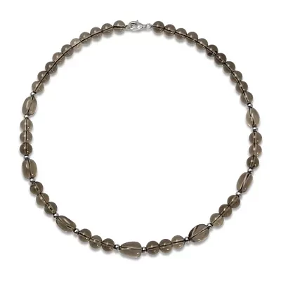 Sterling Silver Smokey Quartz Bead Necklace