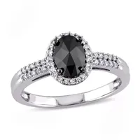 Midnight Black Womens 1 CT. T.W. Mined Diamond 14K White Gold Oval Side Stone Halo Engagement Ring