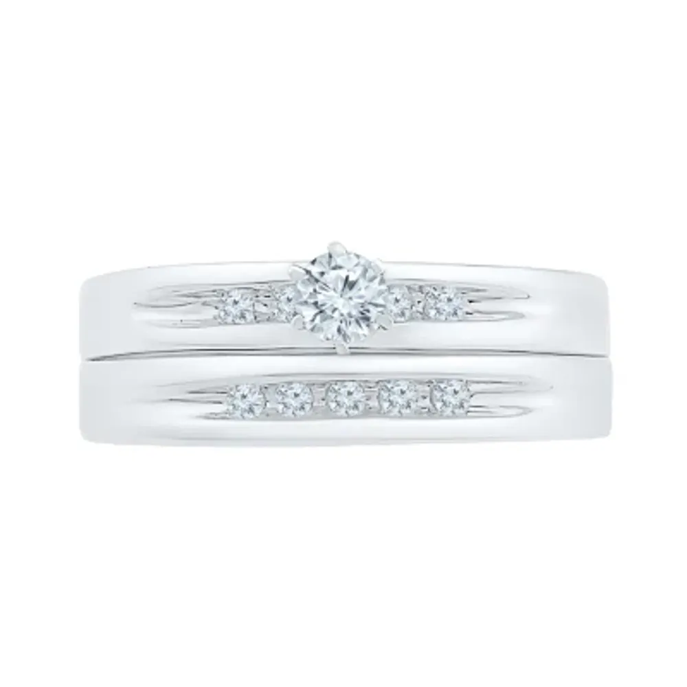 Womens 1/4 CT. T.W. Natural White Diamond Sterling Silver Round Side Stone Bridal Set