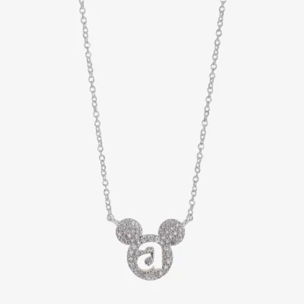 Disney Classics Initial Cubic Zirconia Pure Silver Over Brass 16 Inch Link Mickey Mouse Pendant Necklace