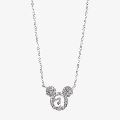 Disney Classics Initial Cubic Zirconia Pure Silver Over Brass 16 Inch Link Mickey Mouse Pendant Necklace