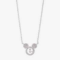 Disney Classics Initial Cubic Zirconia Pure Silver Over Brass 16 Inch Link Mickey Mouse Pendant Necklace