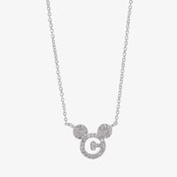 Disney Classics Initial Cubic Zirconia Pure Silver Over Brass 16 Inch Link Mickey Mouse Pendant Necklace