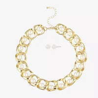 Bold Elements Gold Tone Collar Necklace & Stud Earrings 2-pc. Simulated Pearl Round Jewelry Set