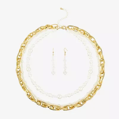 Bold Elements Gold Tone Statement Necklace & Drop Earrings 2-pc. Simulated Pearl Round Jewelry Set