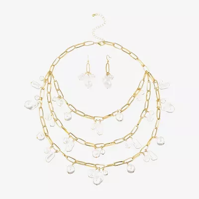 Bold Elements Gold Tone Statement Necklace & Drop Earrings 2-pc. Simulated Pearl Round Jewelry Set