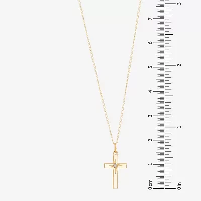 Girls White Diamond 14K Gold Cross Pendant Necklace