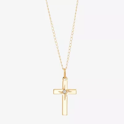 Girls White Diamond 14K Gold Cross Pendant Necklaces