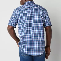 St. John's Bay Big and Tall Performance Mens Classic Fit Short Sleeve Plaid Button-Down Shirt