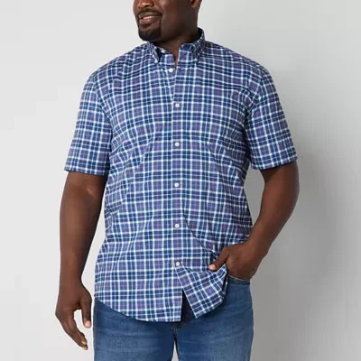 St. John's Bay Big and Tall Performance Mens Classic Fit Short Sleeve Plaid Button-Down Shirt