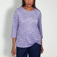 Alfred Dunner Lavender Fields Womens Crew Neck 3/4 Sleeve T-Shirt