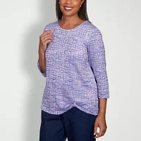 Alfred Dunner Lavender Fields Womens Crew Neck 3/4 Sleeve T-Shirt