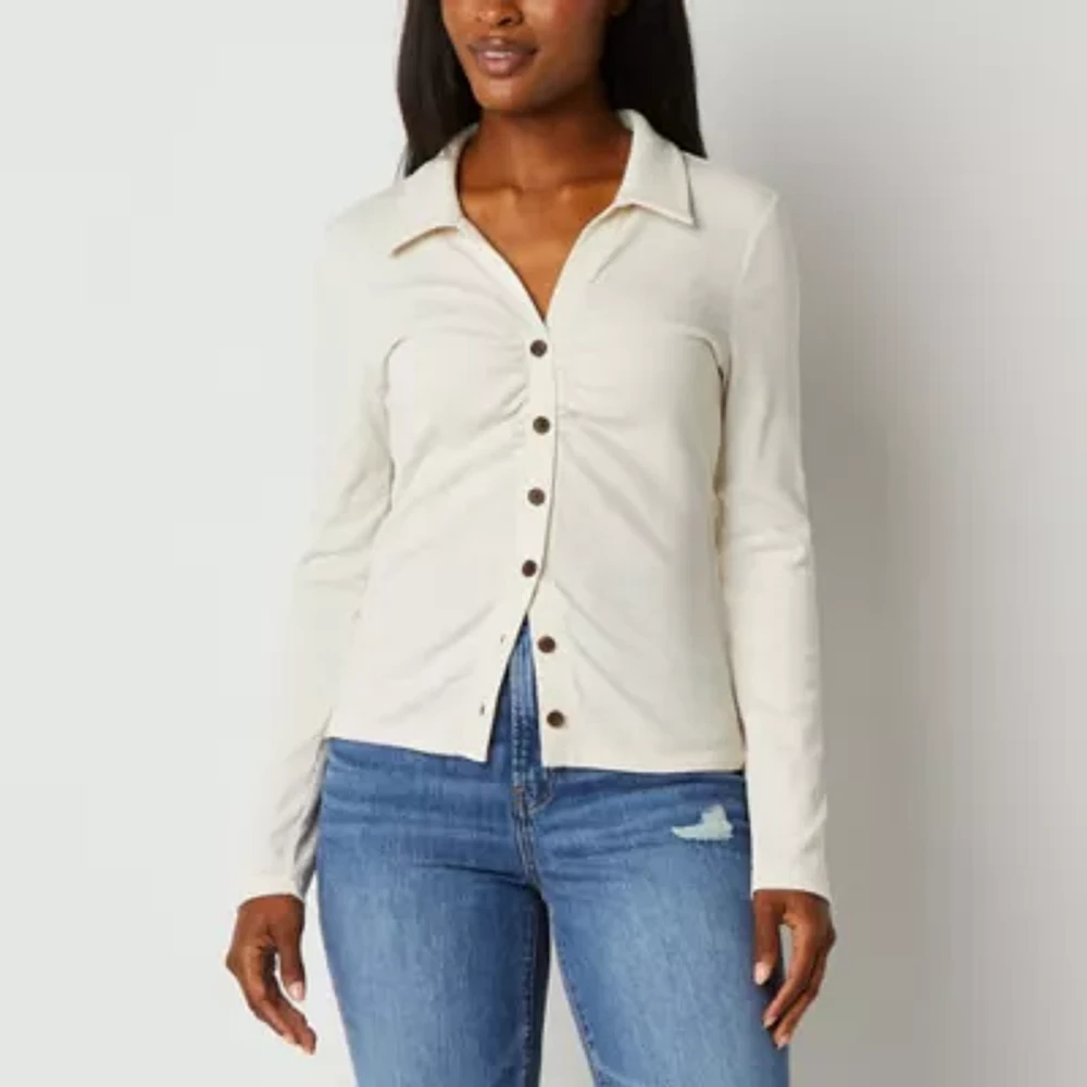 a.n.a Womens Long Sleeve Regular Fit Button-Down Shirt