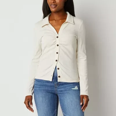 a.n.a Womens Long Sleeve Regular Fit Button-Down Shirt