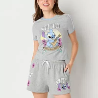 Juniors Stitch Floral Ringer Tee Womens Crew Neck Short Sleeve Graphic T-Shirt