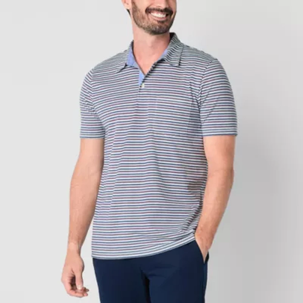 St. John's Bay Striped Sueded Jersey Mens Slim Fit Short Sleeve Pocket Polo Shirt