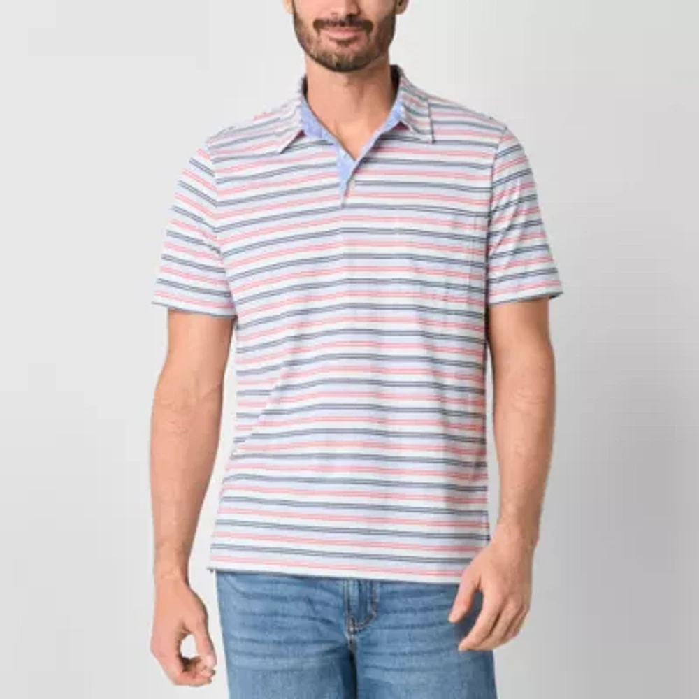 St. John's Bay Striped Sueded Jersey Mens Classic Fit Short Sleeve Pocket Polo Shirt