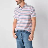 St. John's Bay Striped Sueded Jersey Mens Classic Fit Short Sleeve Pocket Polo Shirt