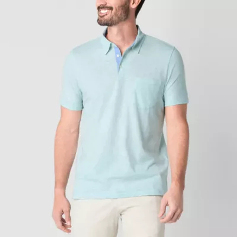 St. John's Bay Sueded Jersey Mens Slim Fit Short Sleeve Pocket Polo Shirt