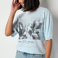 Arizona Juniors Oversized Womens Crew Neck Short Sleeve Graphic T-Shirt