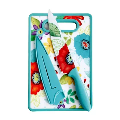 Jordana Floral Print 8" Chef Knife w/Sheath & Cutting Board Set