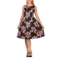 Giovanna Signature Womens Sleeveless Floral Fit + Flare Dress