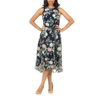 Giovanna Signature Womens Sleeveless Embroidered Floral Midi A-Line Dress