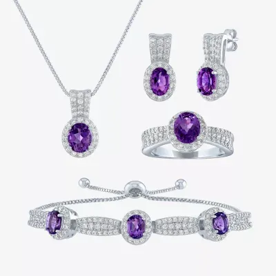 Lab Created Purple Amethyst Pure Silver Over Brass Oval 4-pc. Jewelry Set