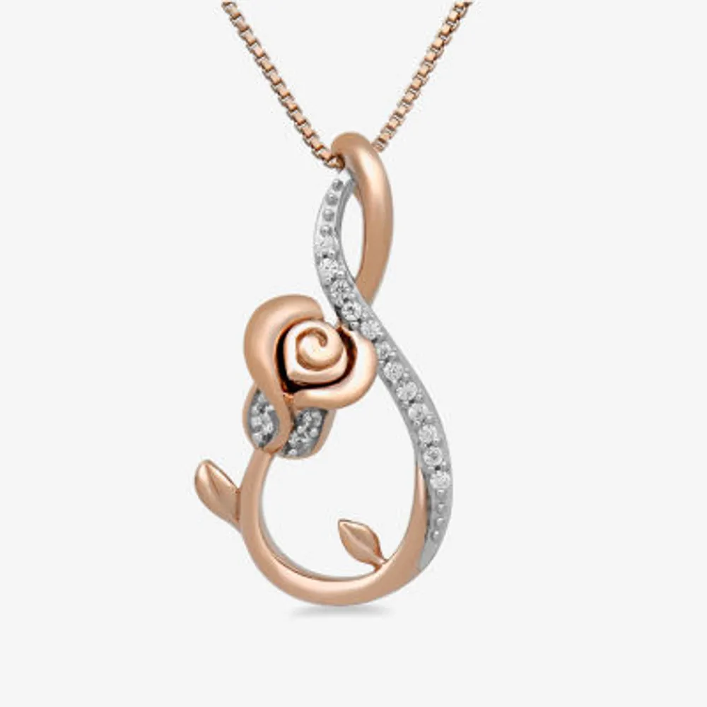 Enchanted Disney Fine Jewelry Womens Diamond Accent Mined White Diamond 14K  Rose Gold Over Silver Sterling Silver Beauty and the Beast Belle Princess Pendant  Necklace - JCPenney